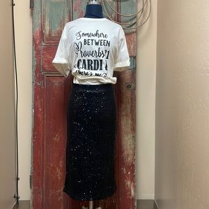 Rachel Zoe midi black sequins skirt